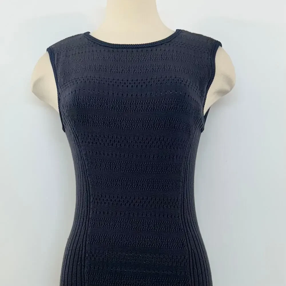 Tory Burch Midnight Navy Sleeveless Ribbed Midi Dress